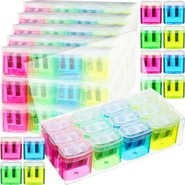 Teling 216 Pcs Pencil Sharpeners Dual Holes Manual Pencil Sharpeners Kids Colorful Handheld Pencil Sharpener with Lid Portable Compact Pencil Sharpener for Students School Class Home Office Supply
