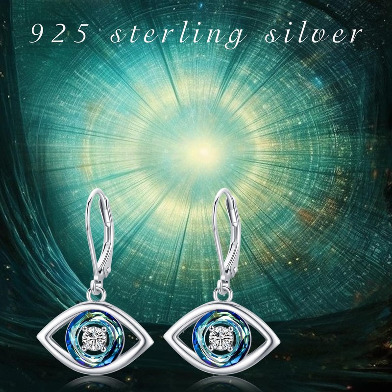 Evil Eye Earrings 925 Sterling Silver Blue Crystal Evil Eye