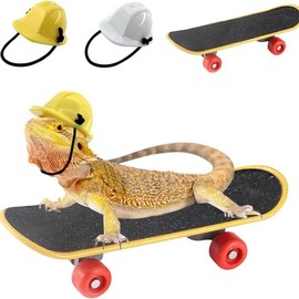 Bearded Dragon Accessories Small Engineer Hat for Bearded Dragon Lizard Construction Helmet Hats and Mini Scooter for Hamster Lizard Parrot Reptile Small Animals (Style1, One Size)