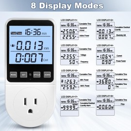 Upgraded Watt Meter, Watt Usage Meter Plug Home Energy Monitor Consumption, Electricity Usage Monitor, Energy Voltage Amps Kill Tester with Backlight, Overload Protection, 8 Modes Display