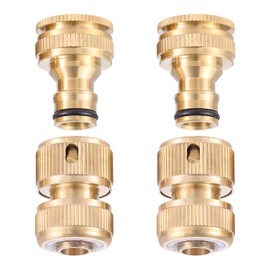 BOWAREPRO 4 Piece Solid Brass Garden Hose Connectors, 2 Pieces 1/2 Inch Brass Hose Connector, 2 Pieces 1/2 Inch and 3/4 Inch 2-in-1 Hose Coupling for Garden Hose