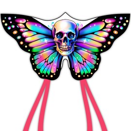 YFAFENGS Butterfly & Skull Kites for Kids, Easy Fly Kite, Butterfly Kites for Adults, Kites for Kids Ages 8-12 with Tail for Beach Trip Park Family Outdoor Activities