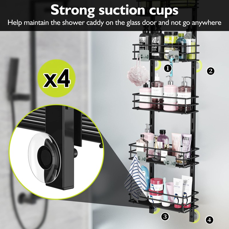 Orimade Over the Door Shower Caddy Adjustable 5 Tier Black,Bathroom