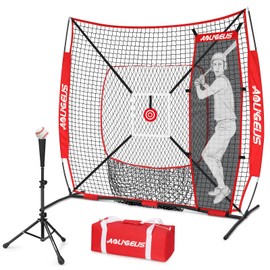 AOLIGEIJS 6'X6' Baseball Softball Practice Net,Pitching Net,Batting Net,with Baseball Tee,Bonus Strike Zone,Target and Bow Frame,for Hitting,Pitching,Catching