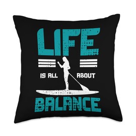 SUP Paddleboarding Gifts SUP Stand Paddle Board Find Balance Paddleboarding Throw Pillow, 18x18, Multicolor