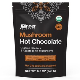 Organic Mushroom Hot Chocolate - Ceremonial Cacao with 5 Mushrooms (Lion's Mane, Cordyceps, Chaga, Reishi, Turkey Tail) - Great as a Coffee Alternative, Hot Chocolate, or Smoothie (30 Servings)