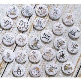 Herzwild Advent Calendar Number Buttons, Number Pins, Christmas Calendar, DIY for Jute Bag (White)