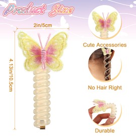 YBEATY 10 PCS Colorful Butterflies Telephones Wire Hairs Band Butterfly Telephone Wire Hair Bands Embroidered Butterfly Headband Spiral Hair Ties Elastic Cute Ponytail Holders Headbands Ties for Wome