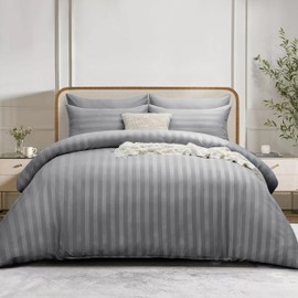 Simply Amelia Satin Stripe Single Grey Duvet Cover Sets Premium Hotel Quality Brushed Microfiber Quilt Cover Set with Pillowcase Hypoallergenic Ultra Soft Microfiber (137 x 200 cm)