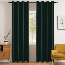 YSTELLAA Curtains Set of 2, 117 x 137 cm, Blackout Curtains with Eyelets, Thermal Curtain, Cold Protection, Opaque, Sound Insulation Curtain, Bedroom, Outdoor Curtain, Green