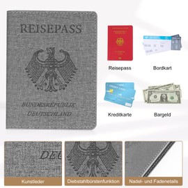 Cinocratic Passport Holder with RFID Blocker, Passport Cover Made of Artificial Leather for Passport, Credit Cards & IDs, Passport Cover for Men and Women, gray, Modern