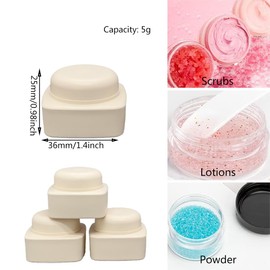 SUKPSY 6 Pcs 5 Gram Beige Refillable Plastic Cosmetic Jars,Empty Sample Containers with Lids Leak-Proof Square Shaped Bottle for Travel Makeup Face Cream Lotion Scrubs Nail Polish Solid Cosmetic