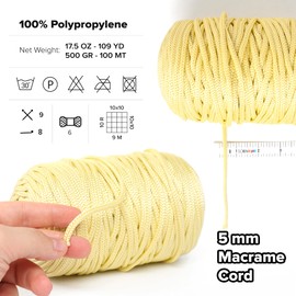 Loren XL Makrome Cord Yarn, 100% Polypropylene, 17.6 Oz (500g) / 109 Yrds (100 m), Yarn Weight 7: Jumbo, Black - R004