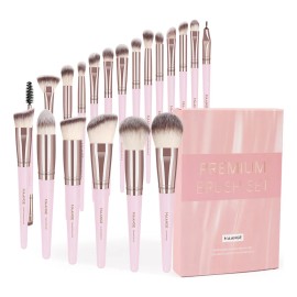 Set 20 Brochas De Maquillaje Profesionales Alta Calidad Color Rosa