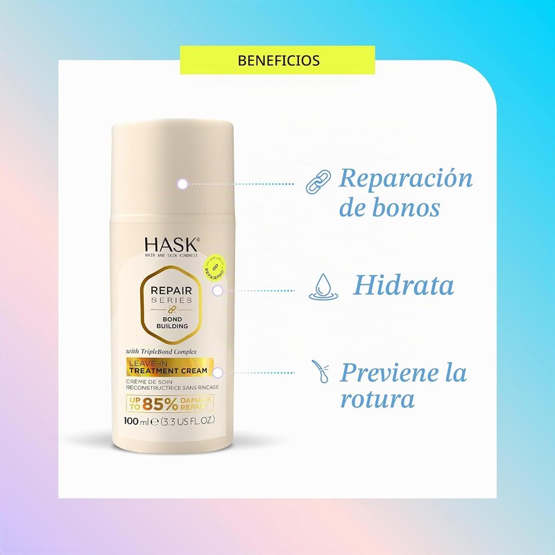 HASK, Crema Reparadora Sin Enjuague, Bond Building, Fortalece y Repara