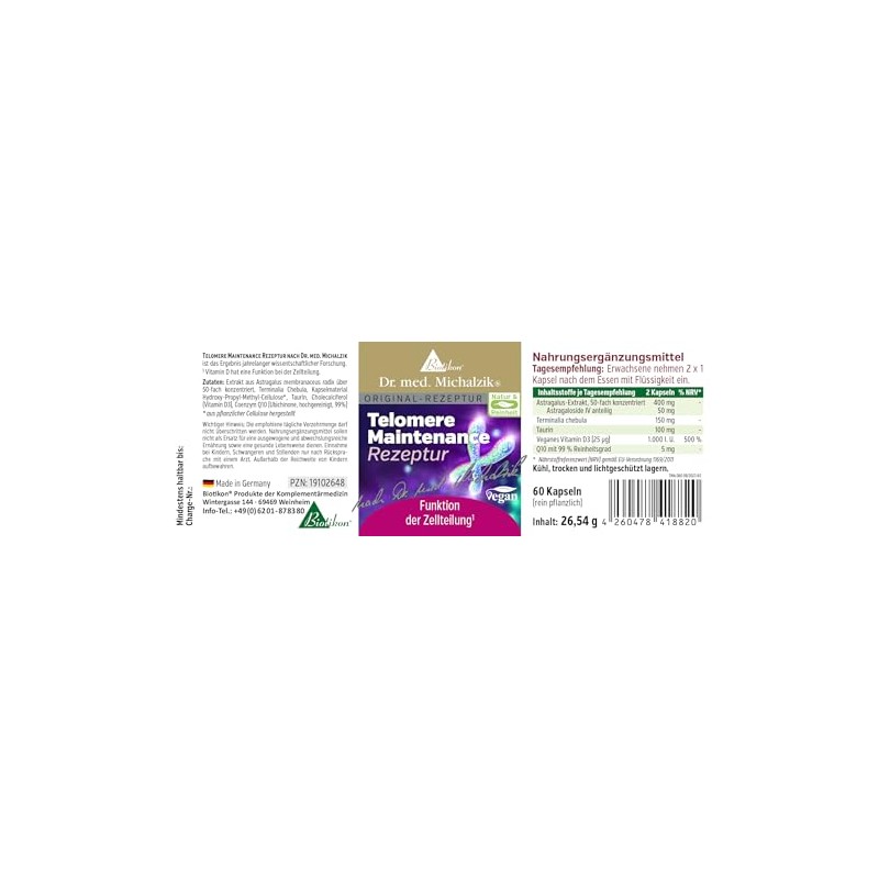 Telomere Maintenance Formula Dr. Michalzik - With Astragaloside IV, Terminalia
