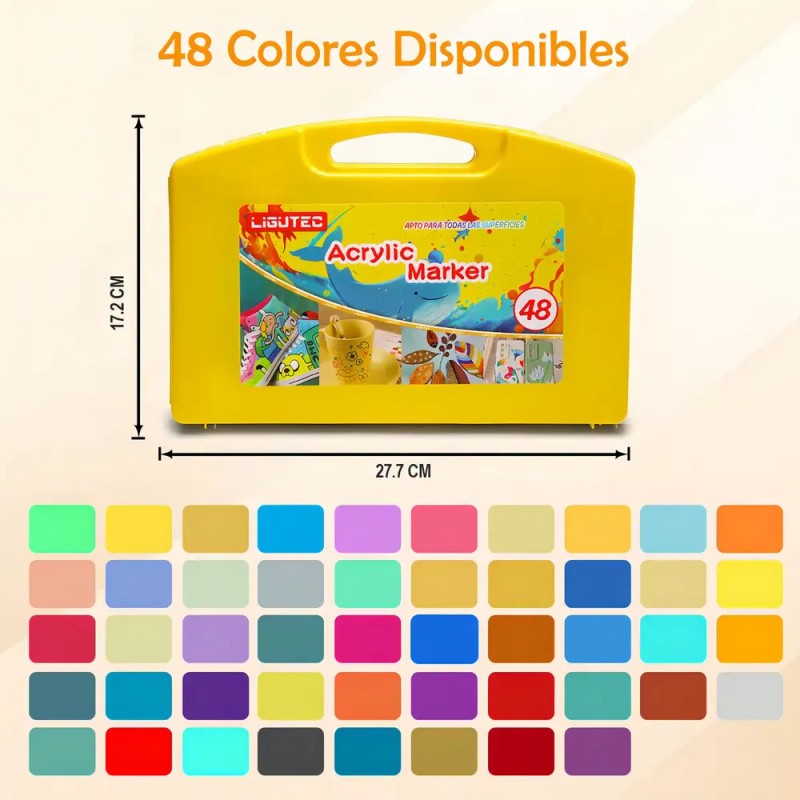 Marcadores Acrílicos Ligutec de Punta Pincel, Pack de 48 para