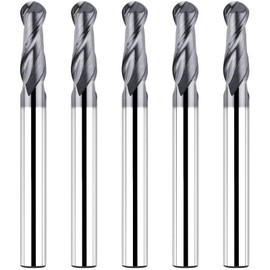 EANOSIC 5PCS Solid Carbide Ball Nose End Mill Cutter CNC Router Bits, Double Flute Spiral Milling Tool 1/4 Inch Shank for Milling Metals, Alloy Steels, Hardened Steel