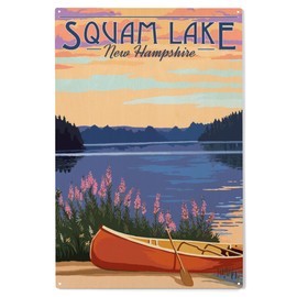 Lantern Press 10x15 Inch Wood Sign, Ready to Hang Wall Decor, Squam Lake, New Hampshire, Canoe and Lake