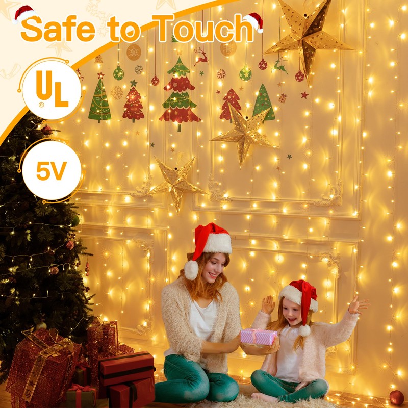 Ollny Curtain Lights 6.6x6.6ft, 200 LED String Lights with Remote