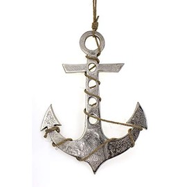 Decorative Anchor Pendant 29 cm Metal Silver Vintage with Rope for Hanging Wall Decoration Decorative Pendant Ship Anchor Maritime