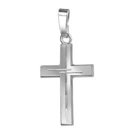 JEVELION Pendant Cross 925 Sterling Silver with Diamond Cut Cross Partially Frosted Silver Cross for Women, Men and Children Cross Pendant Necklace Pendant + Jewellery Case, Cross 925 silver without