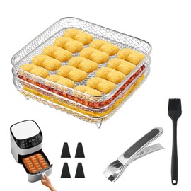 Pack of 13 Airfryer Accessories, Hot Air Fryer Accessories, Grid for Hot Air Fryer, 20 cm Square 304 Stainless Steel Set, Three-Level Shelves, Compatible with COSORI 5.5L/6L, Ninja Max Pro 6.2L