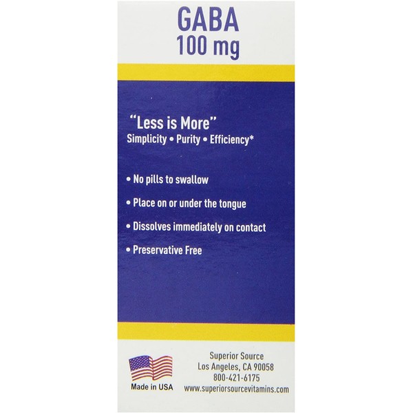 Superior Source Gaba 100 mg Sublingual Instant Dissolve Tablets - Calm, Anxiety, Stress Supplements - 100 Count
