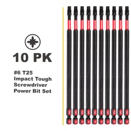 GEINXURN 10Pack Impact Tough #25 Torx 6 in. Insert Driver Bits, Magnetic T25 Head Power Bits, S2 Alloy Steel T25 Screwdriver Bits Set Bulk