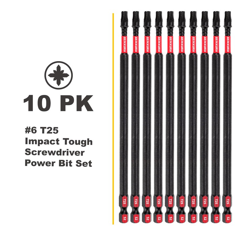 GEINXURN 10Pack Impact Tough #25 Torx 6 in. Insert Driver
