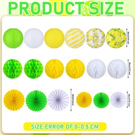 Retisee 18 Pcs Lemon Party Decorations Kit Yellow Paper Lanterns Summer Hanging Decoration Paper Fans Hanging Honeycomb Ball for Summer Theme Lemon Party Supplies Wedding Baby Shower Decor