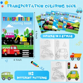 Kosiz 24 Pieces Transportation Coloring Books for Kids Traffic Theme DIY Art Drawing Book Party Favors Airplanes Vehicles and Ships Color Booklets Bulk for Birthday Party Gift Goodie Bag Filler