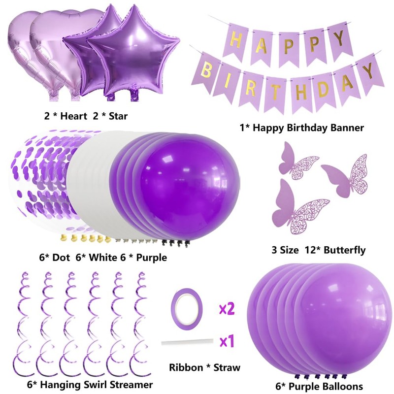 UOMYLEIR Purple Birthday Decorations, Happy Birthday Banner for Girls, Glitter