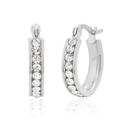 Edforce Stainless Steel Women Cubic Zirconia Hoops Earrings (Silver 17mm)