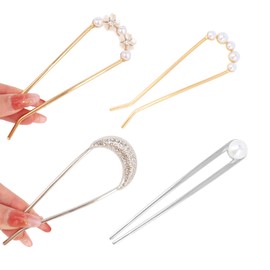 Pearl French Hair Pin Metal Gold Silver Hair Pins for Women Buns U Shaped Hair Pins for Women Styling Hair Fork for Thick Hair Girls Hair Accessories