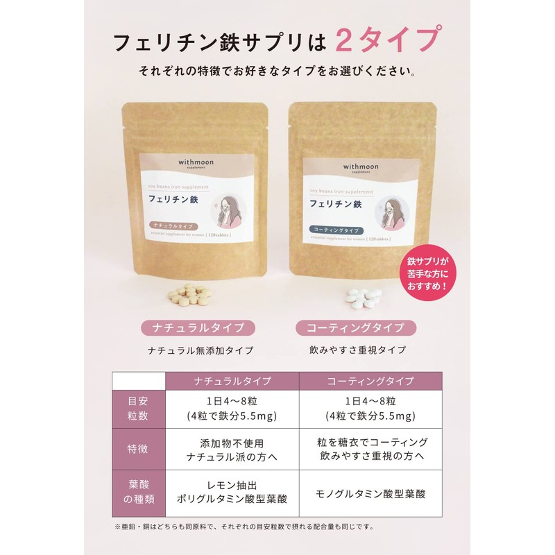 withmoon フェリチン鉄サプリ （ナチュラルタイプ）2個セット 女子のおまもり