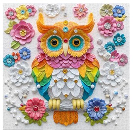 Owl Puzzles for Adults 1000 Pieces, Nature Flower Bird Jigsaw Puzzles, Crystal Floral Owl Puzzle as Animal Decor