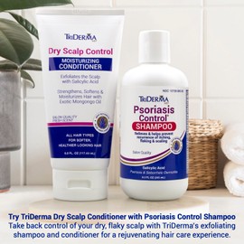 TriDerma Psoriasis Control Scalp Exfoliator Shampoo 8.3 oz & Dry Scalp Moisturizing Hair Conditioner 6.0 oz, Salon Quality Dry Scalp Treatment Hair Care, Fresh Rosemary Oil, Value Bundle