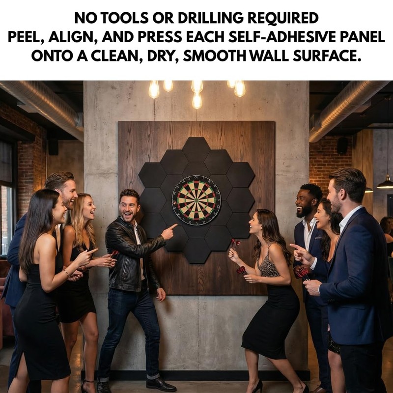 Self-Adhesive Dart Board Wall Protector, 18 PCS Hexagonal Dartboard Surround
