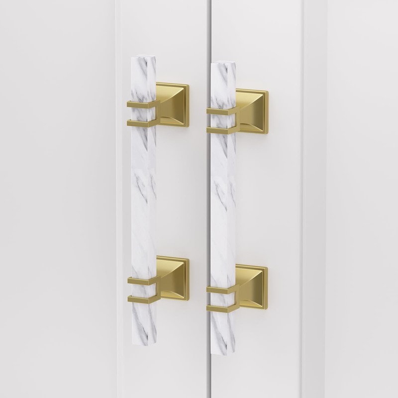 Rergy Cabinet Handles Marble Drawer Pulls and Knobs, 10Pack White
