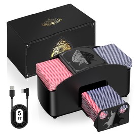 One Key Start Automatic Electric Card Shuffler for 1 - 2 Deck Playing Cards, Family Game Night or Casino Poker Card Machine for Blackjack UNO Skip Bo Canasta Phase 10 etc Cards, Battery&USB-C Powered