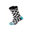 Chess Pattern Crew Socks, Black and White Checkerboard Design, Blue