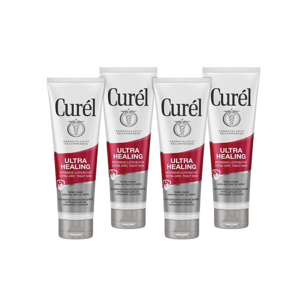 Curél Ultra Healing Intensive Moisturizer, 2.5 Ounce Body Lotion, 4-pack, with Advanced Ceramide Complex and Extra-strength Hydrating Agents, for Extra-Dry, Tight Skin (10539)