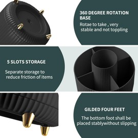 360° Rotating Make-Up Organiser – Cosmetic Storage with 5 Compartments – Brush Holder for Dressing Table, Bathroom, or Bedroom – Stylish & Functional Room Decor – Black