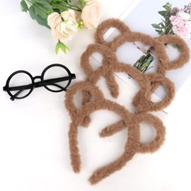CURASA Chipmunk Ears Round Frame Glasses Brown Bear Ears Headband Animal Teddy Bear Headband Costume