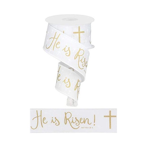 Craig Bachman 2.5" 'He is Risen' White Ribbon with Gold