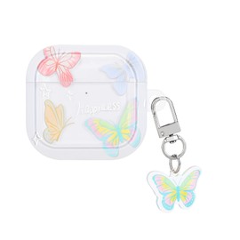 DiyGody Case for AirPods 4th Generation Cover with Lovely Keychain, Pretty Colorful Butterfly Design for Women Shockproof Soft TPU Protective Skin Cover Case for AirPods 4 Gen (2024)