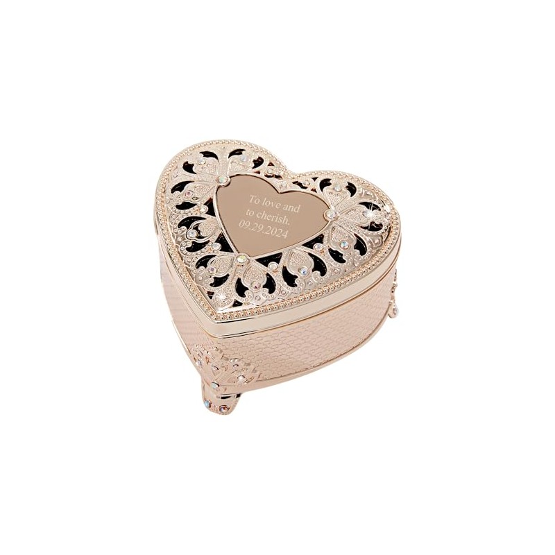 THINGS REMEMBERED Engraved Gold Heart Anastasia Clover Jewelry Box (Free