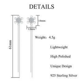 Josfeva Silver Christmas Earrings Hanging, 925 Sterling Silver Snowflake Stud Earrings for Women Hypoallergenic Long Tassel Snake Chain Drop Earrings Drop Dangle Earrings, Cubic Zirconia, Cubic