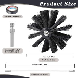 Chimney Sweep Kit Chimney Brush Kit Chimney Cleaning Kit, 20FT Dryer Vent Cleaner Kit Duct Cleaning Tools, Dryer Vent Cleaning Kit Fireplace Chimney Brushes-15pcs Flexible Rods, 2pcs 6in Chimney Brush